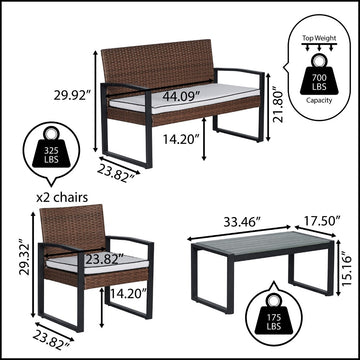 Elina 4-Piece Modern Coastal Faux Wicker Conversation Outdoor Patio Set - JONATHAN Y